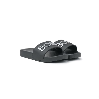 Kids Slide Sandal Black Logo Silver