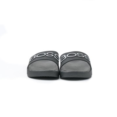 Kids Slide Sandal Black Logo Silver