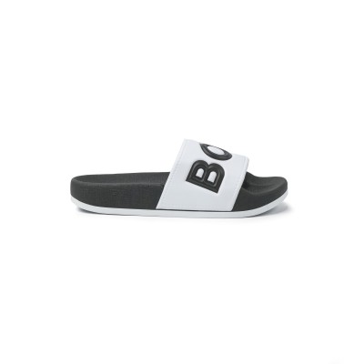 Kids Slide Sandal Black White Logo Black