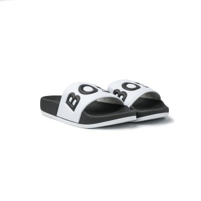 Kids Slide Sandal Black White Logo Black