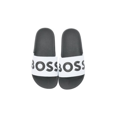 Kids Slide Sandal Black White Logo Black