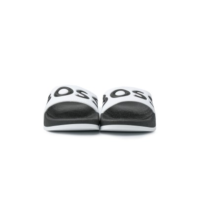 Kids Slide Sandal Black White Logo Black