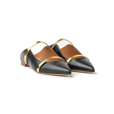 Maureen Flat Mules Leather Black Gold