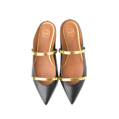 Maureen Flat Mules Leather Black Gold