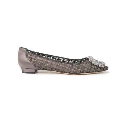 Hangisi Flat Dgrey Lace Pearl Buckle