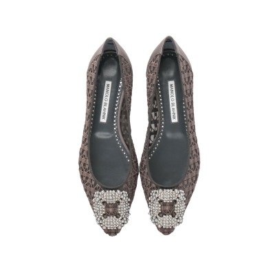 Hangisi Flat Dgrey Lace Pearl Buckle