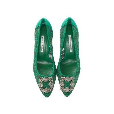 Hangisi 7cm Green Lace Jewel Buckle Pumps