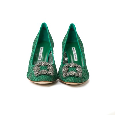 Hangisi 7cm Green Lace Jewel Buckle Pumps