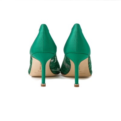 Hangisi 7cm Green Lace Jewel Buckle Pumps