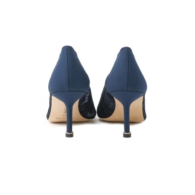 Hangisi 7cm Navy Lace Jewel Buckle Pumps