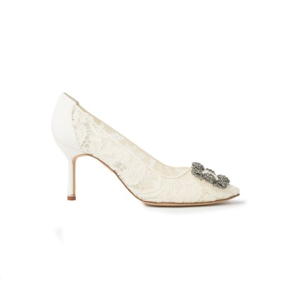 Hangisi 7cm LCream Lace Jewel Buckle Pumps