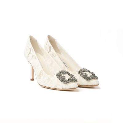 Hangisi 7cm LCream Lace Jewel Buckle Pumps