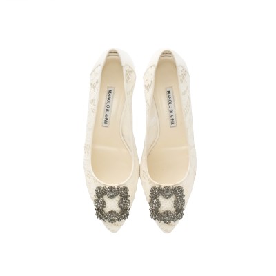 Hangisi 7cm LCream Lace Jewel Buckle Pumps