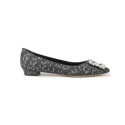 Hangisi Flat Jacquard satin in Black with CLC Crystal Buckle