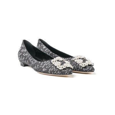 Hangisi Flat Jacquard satin in Black with CLC Crystal Buckle