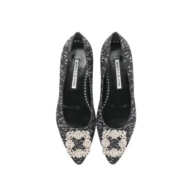 Hangisi Flat Jacquard satin in Black with CLC Crystal Buckle