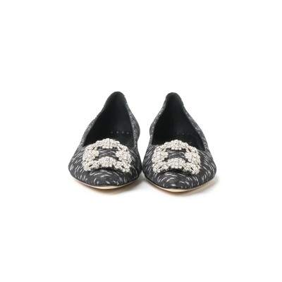 Hangisi Flat Jacquard satin in Black with CLC Crystal Buckle