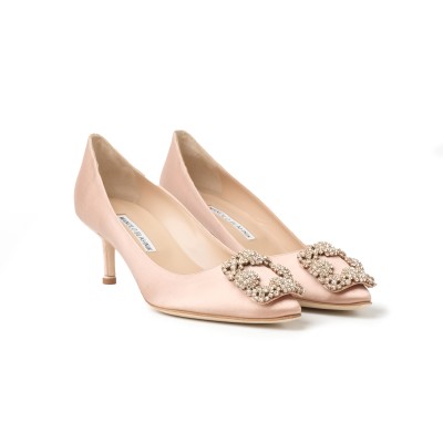 Hangisi Pumps 5cm Satin in Mnude with Lsmor Crystal Buckle