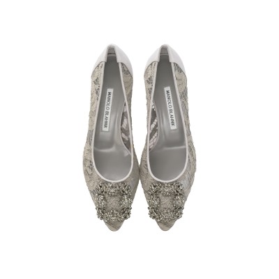 Hangisi 5cm Mgrey Lace Jewel Buckle Pumps