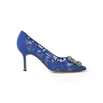 Hangisi 7cm Blue Lace Jewel Buckle Pumps