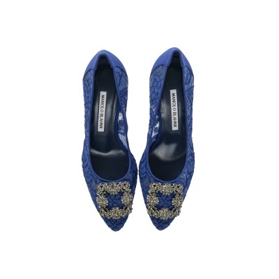 Hangisi 7cm Blue Lace Jewel Buckle Pumps