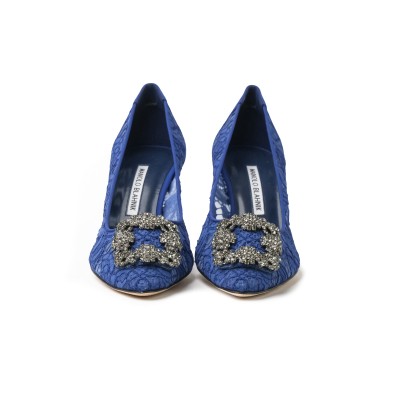 Hangisi 7cm Blue Lace Jewel Buckle Pumps