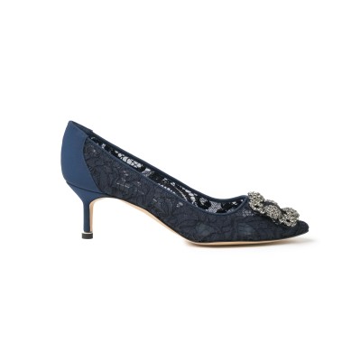 Hangisi 5cm Navy Lace Jewel Buckle Pumps