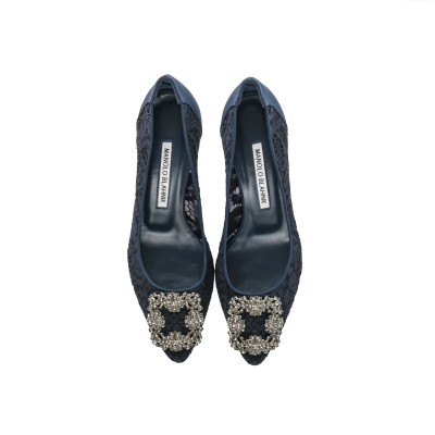 Hangisi 5cm Navy Lace Jewel Buckle Pumps