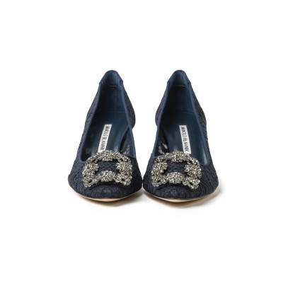 Hangisi 5cm Navy Lace Jewel Buckle Pumps