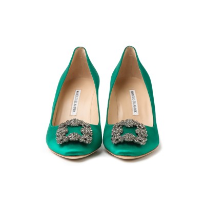 Hangisi 7cm Satin in Bright Green With FMC Crystal Buckle