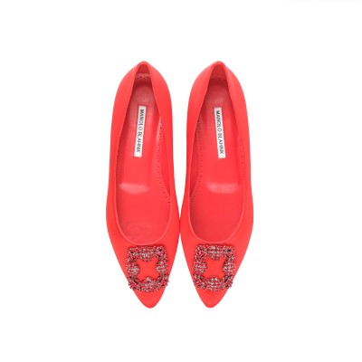 Hangisi Flat Satin in Bright Red With Red Crystal Buckle