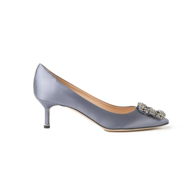 Hangisi 5cm Navy Grey Satin Jewel Buckle Pumps