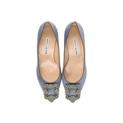 Hangisi 5cm Navy Grey Satin Jewel Buckle Pumps