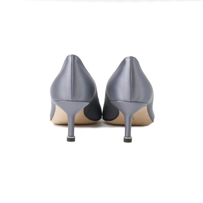 Hangisi 5cm Navy Grey Satin Jewel Buckle Pumps