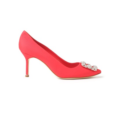 Hangisi 7cm Bright Red GrosGrain Jewel Buckle Pumps