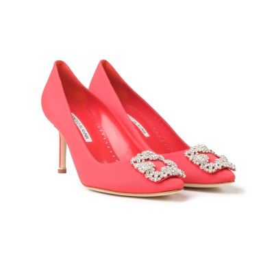 Hangisi 7cm Bright Red GrosGrain Jewel Buckle Pumps