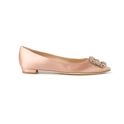 Hangisi Flat Satin In Mnude With Lsmor Crystal Buckle