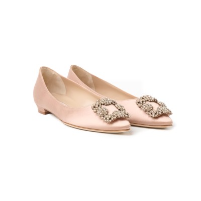 Hangisi Flat Satin In Mnude With Lsmor Crystal Buckle