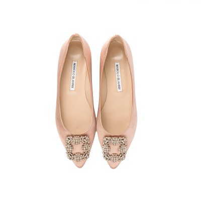 Hangisi Flat Satin In Mnude With Lsmor Crystal Buckle