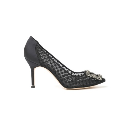 Hangisi 9cm Black Lace Dark Buckle Pumps