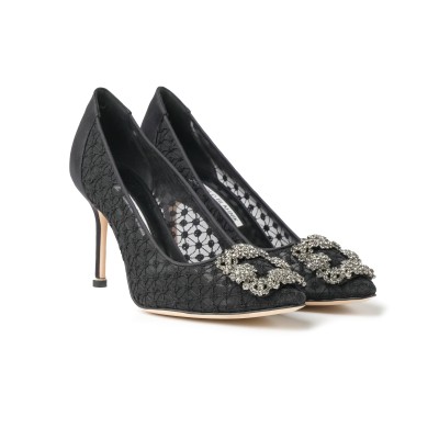 Hangisi 9cm Black Lace Dark Buckle Pumps