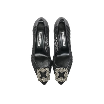 Hangisi 9cm Black Lace Dark Buckle Pumps