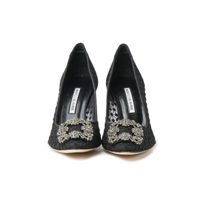 Hangisi 9cm Black Lace Dark Buckle Pumps