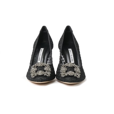 Hangisi 7cm Black Lace Dark Buckle Pumps