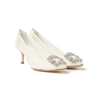 Hangisi 5cm White Lace Crystal Pumps