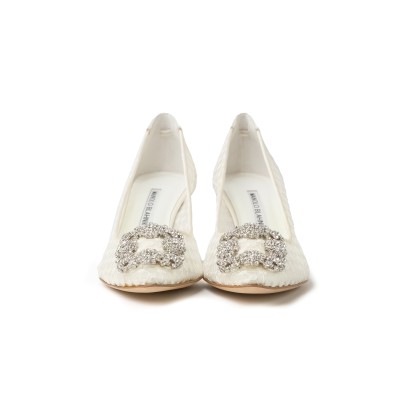 Hangisi 5cm White Lace Crystal Pumps