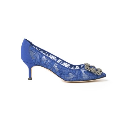 Hangisi 5cm Blue Lace Jewel Buckle Pumps