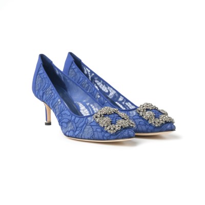 Hangisi 5cm Blue Lace Jewel Buckle Pumps