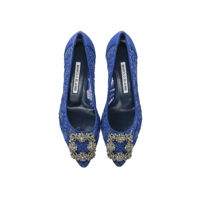 Hangisi 5cm Blue Lace Jewel Buckle Pumps