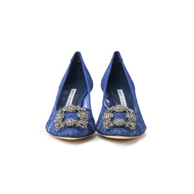 Hangisi 5cm Blue Lace Jewel Buckle Pumps